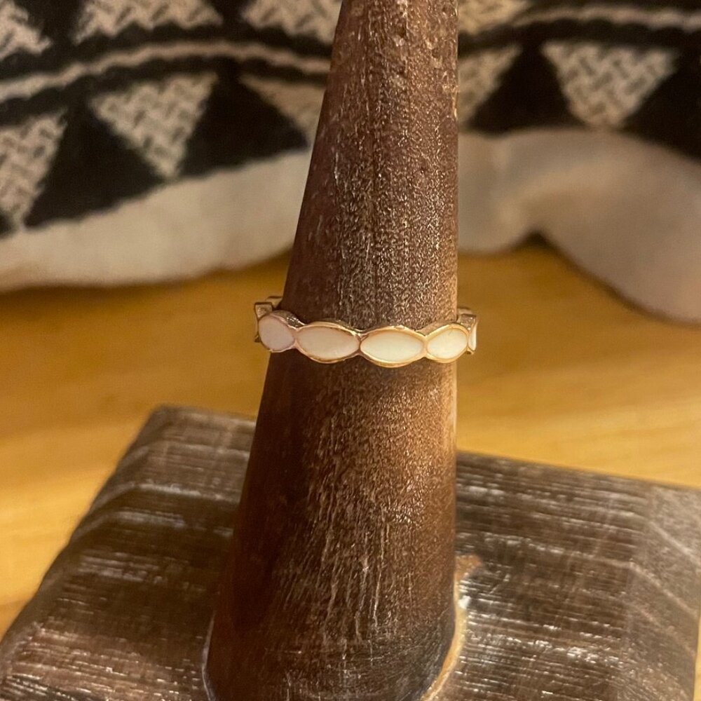 Dainty Gold & Pink Oval Station Ring Size 7